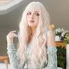 WIGS Long Wavy White Pink Wig for Women Daily Party Synthetic Light Blonde Wigs with Bangs Costume Lolita Wig 26 Inch