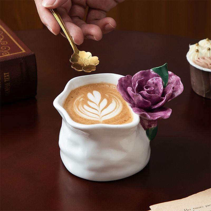1PC Handmade Flower Cup Rose Ceramic Coffee Cup Mug Mug Souvenir Tea Cup Afternoon Tea Party Home Tableware Decoration
