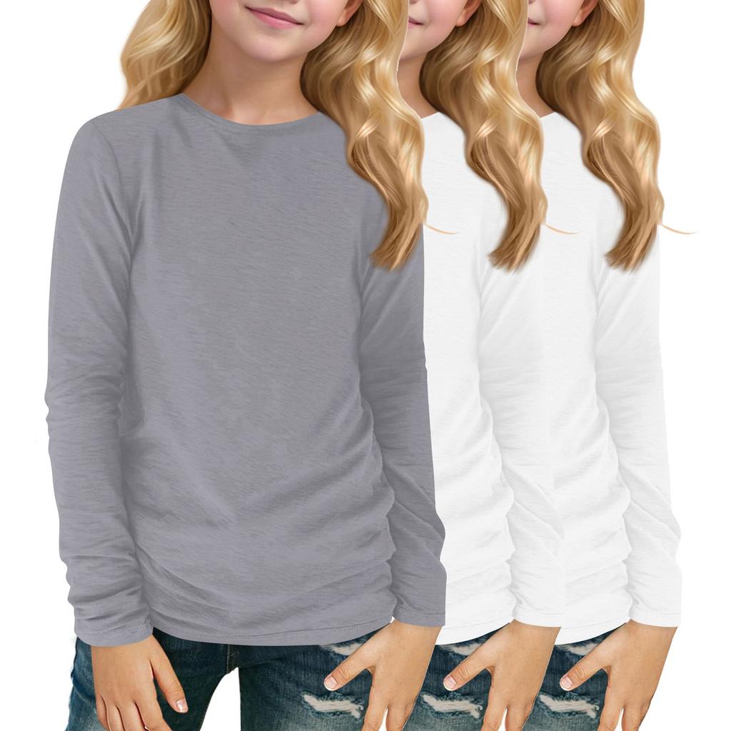 Children's Long-sleeved O-neck Top Solid Color Daily Casual(3pc)