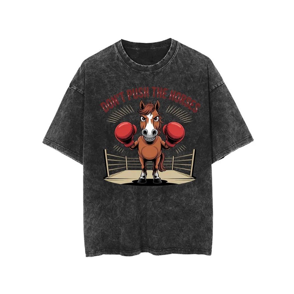 

Short Sleeved Round Neck Y2k Tshirt Men Clothing New in Top & Tees Mens T-Shirt Camisetas Don’t Push the Horses Washed S