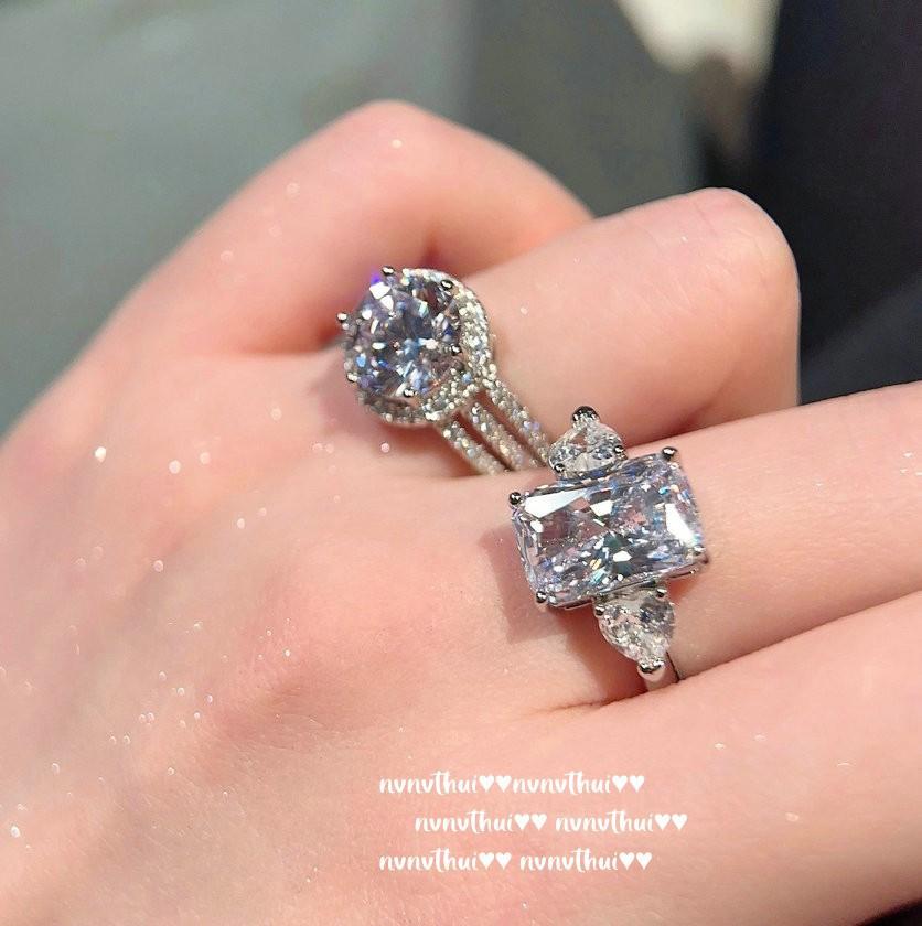 Bright Like The Star River Big Carat Gem Earrings, Rich Family Thousand Gold, Plated With 18K Gold, Sugar Cube Big Zircon Ring Ice Flower Cut
