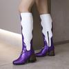 Hochwertige Lederstiefel für Damen Mode Dicke Hohe Absätze Kette Reißverschluss Kniehohe Stiefel Rutschfest Gemütliches Filzfutter Damenstiefel