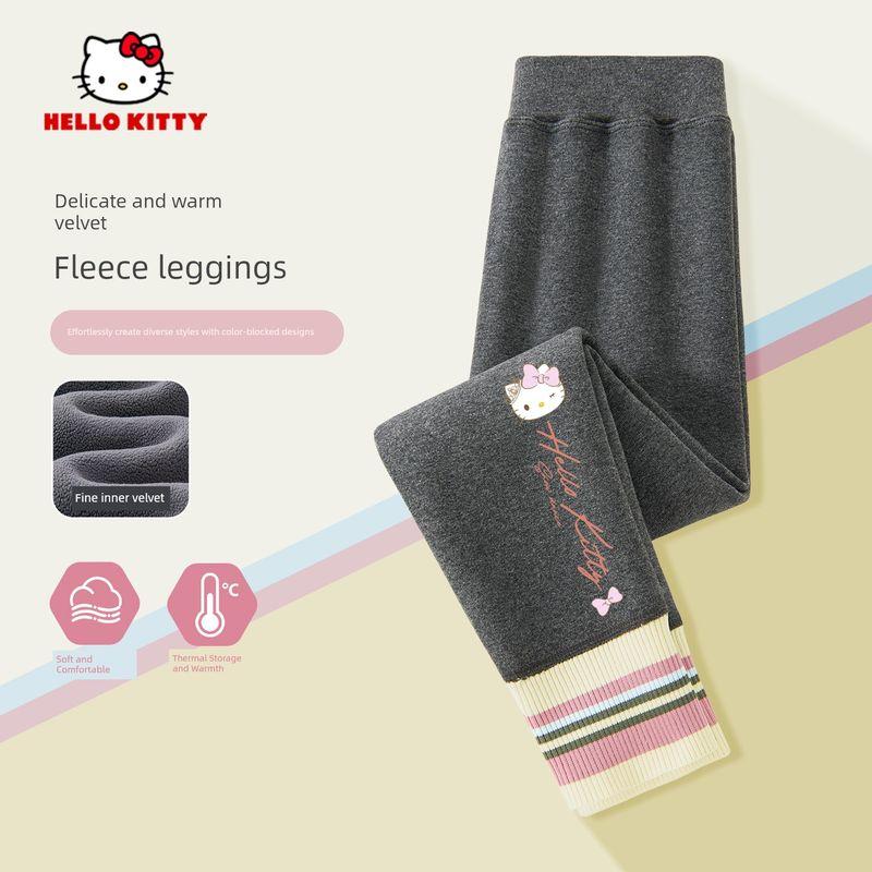 Девочковые леггинсы Hello Kitty с флисовой подкладкой Детские штаны Зимние Утепленные Цельнофлисовые Модные Облегающие Штаны Йога-штаны
