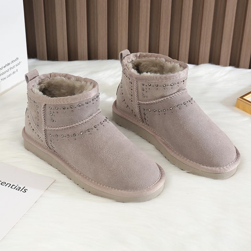 Bottes chaudes d'hiver 2026 - Bottes de neige pour femmes, Bottines pour hommes, Coupe en peau de mouton et laine, Chaussures basses chaudes en cuir regalo Mujer 38 beige