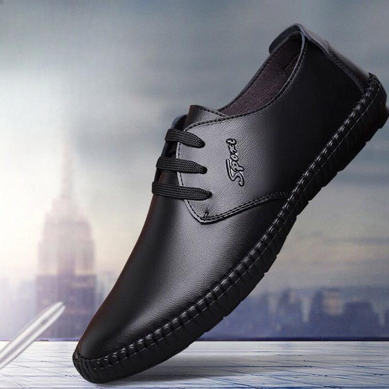 Lazy Single Shoes for Spring Men's British Leather Shoes Casual Lace-up Bean Shoes Leather Shoes Men
