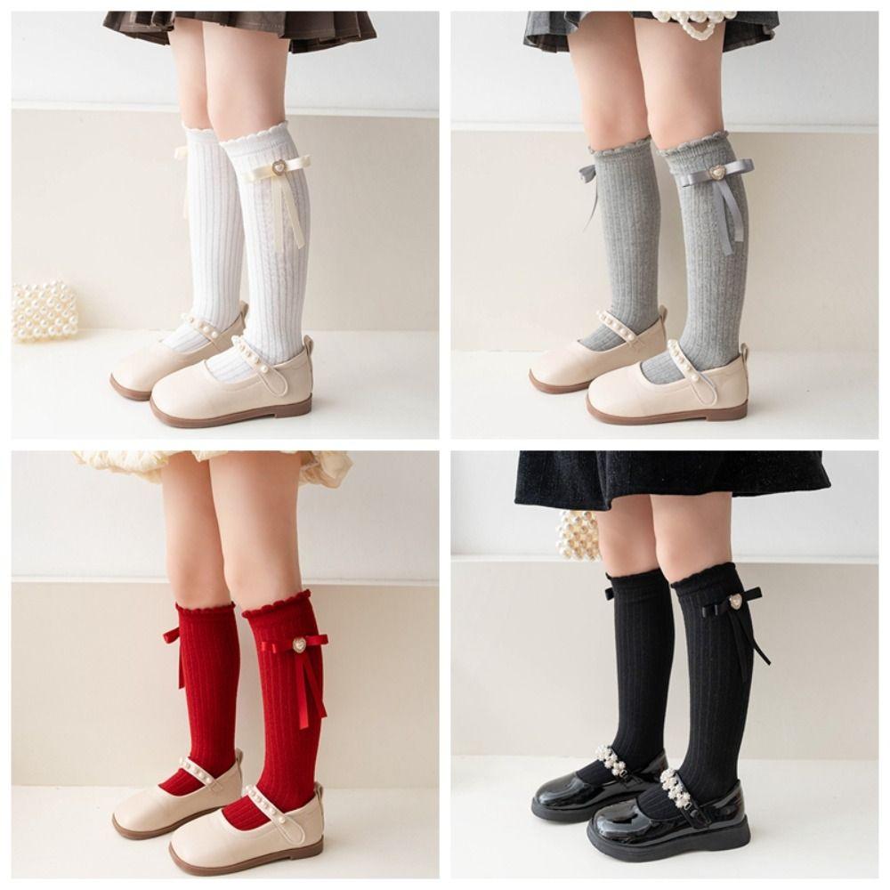 Cotton Children's Bow Stockings Princess Christmas Middle Tube Socks New Year Knee Socks  Kids