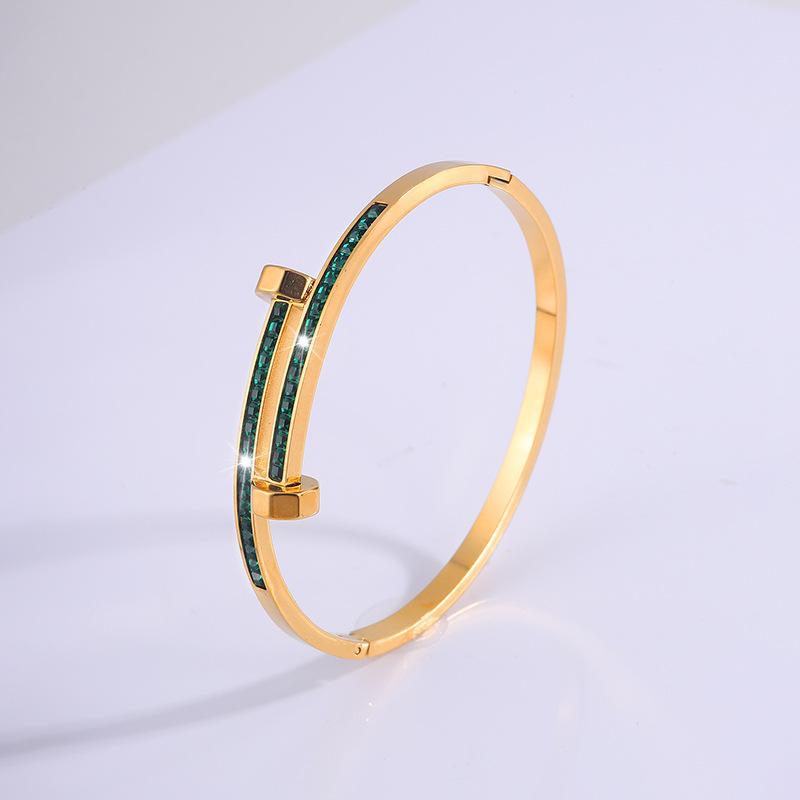 Titanium Steel Bracelet - Double-headed Diamond-studded Studs for Women - A Niche, High-end Bracelet with A Sophisticated Style