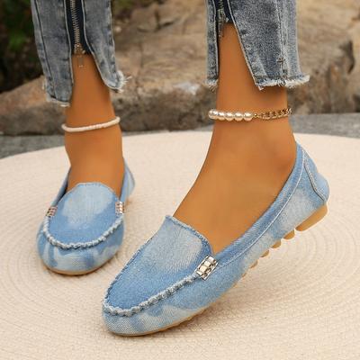 Chaussures pour femmes Chaussures en toile denim respirantes Mode décontractée Chaussures plates Confort Chaussures de conduite pour femmes Mocassins à enfiler Ballerines Oxford
