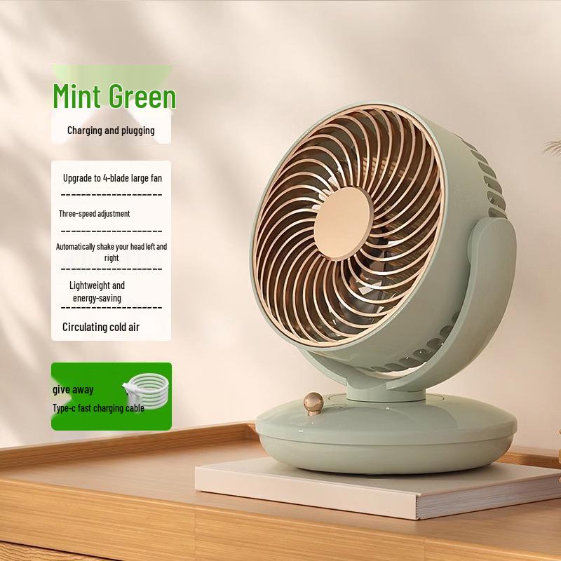 Rechargeable 2026 Mini Desk Fan with Head Shaking and Long Battery Life