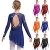 Girls Modern Lyrical Dance Dress Long Sleeves Asymmetric Hem Sparkly Rhinestones Figure Skating Performance Wear
