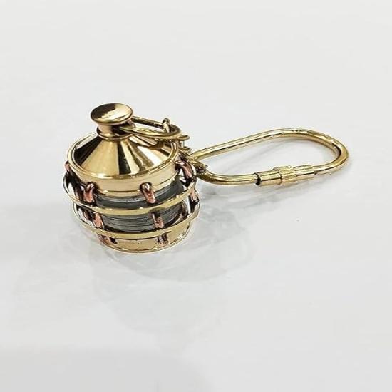 Vintage Brass Lantern Keychain Handmade Decorative Key Ring Collectible Gift Accessory