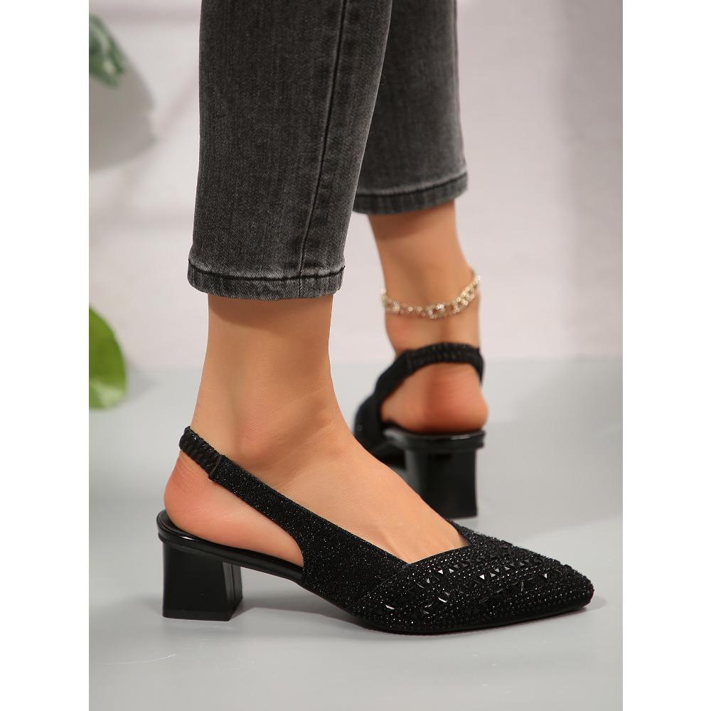 Scarpe da Lavoro da Ballo Basse con Strass Appuntati per Donna, Bocca Bassa Texture Metallica