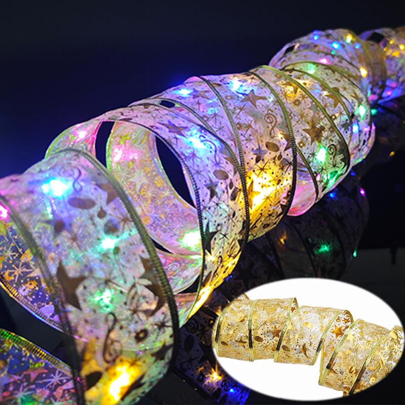 1-10M Christmas Luminous Lights Decoration Golden Ribbon Fairy String Lights for Home Party Christmas Tree Supplies Decor