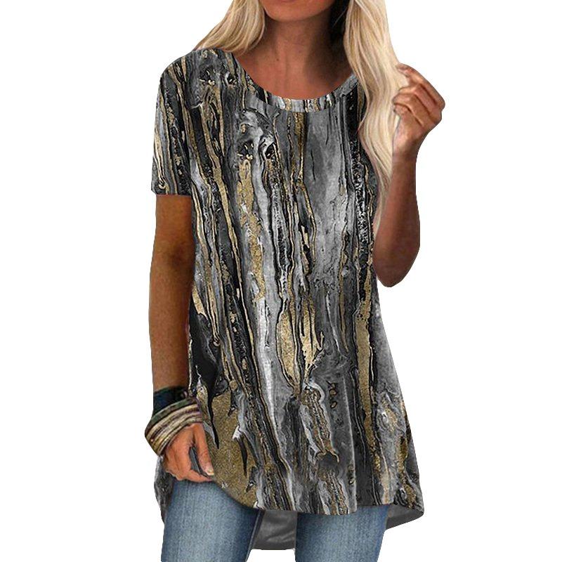 IHUASU Women s Fashion Casual Short Sleeve O-Neck Blouses & Shirts S