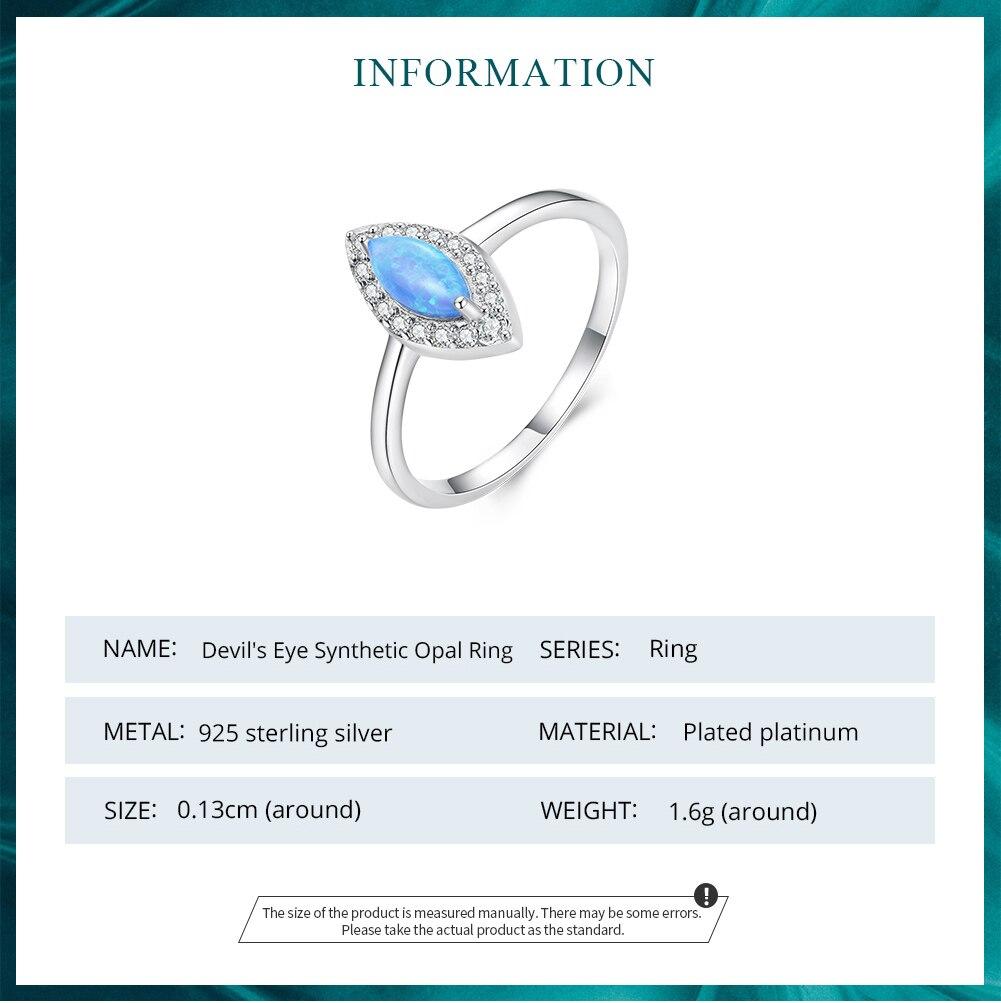 BAMOER 925 Sterling Silver Blue Synthetic Opal Devil's Eye Finger Ring Cubic Zirconia for Women Anniversary Gift Jewelry