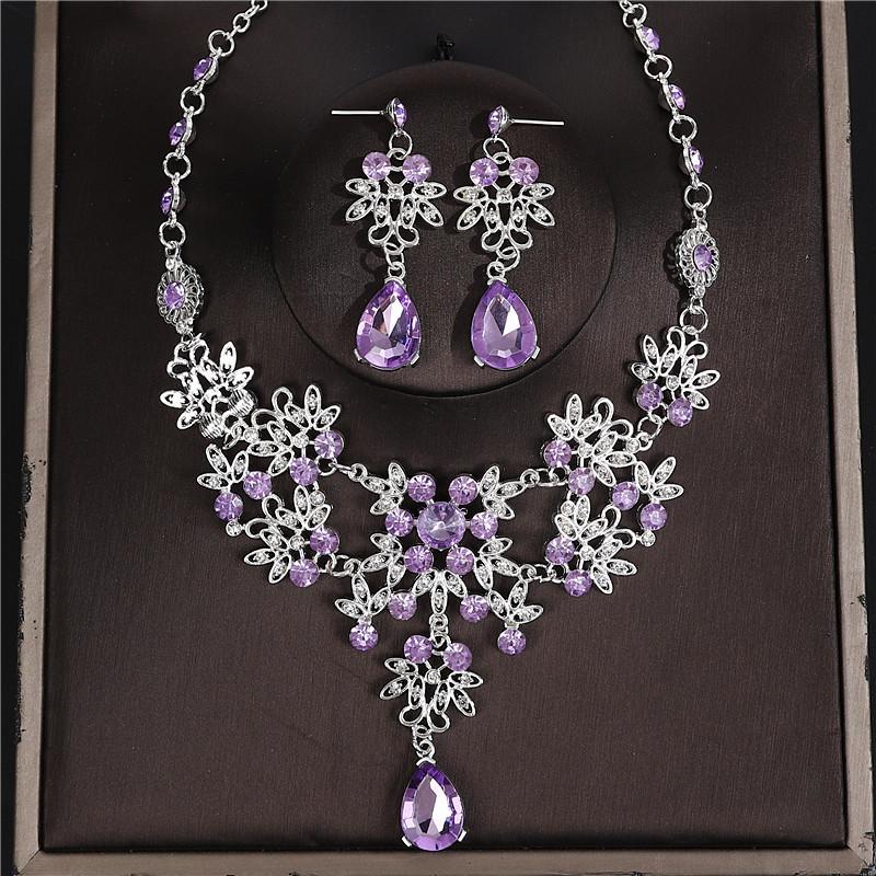 Fashion Necklace And Earrings Set - Leaf And Droplet Wedding Set - Bride's Jewelry Set