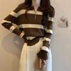 Bottom Shirt Autumn Winter Loose Polo Collar Striped Sweater New Design Zipper Short Top for Women
