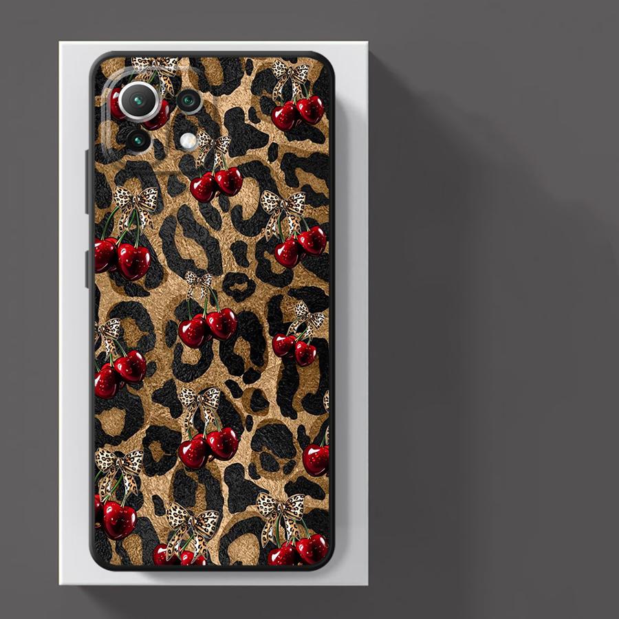 Funda Phone Cover Case for Xiaomi Poco F8 C61 C75 C50 F1 F3 M5 X3 X4 X5 X7 Pro C71 M3 M4 M7 Pro Leopard Cherry