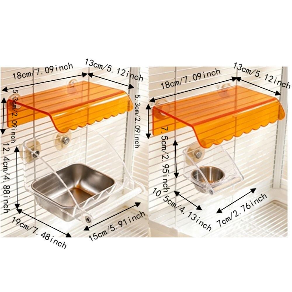 Cage Mounted Parrot Cage Feeder Roof Canopy Bird Food Container for Small Parrots
