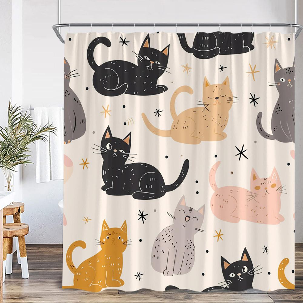 Cats Animal Print Shower Curtain Cartoon Cat Mushroom Hello Sweet Cheeks Modern Polyester Fabric Bathroom Decor Curtain Cloth