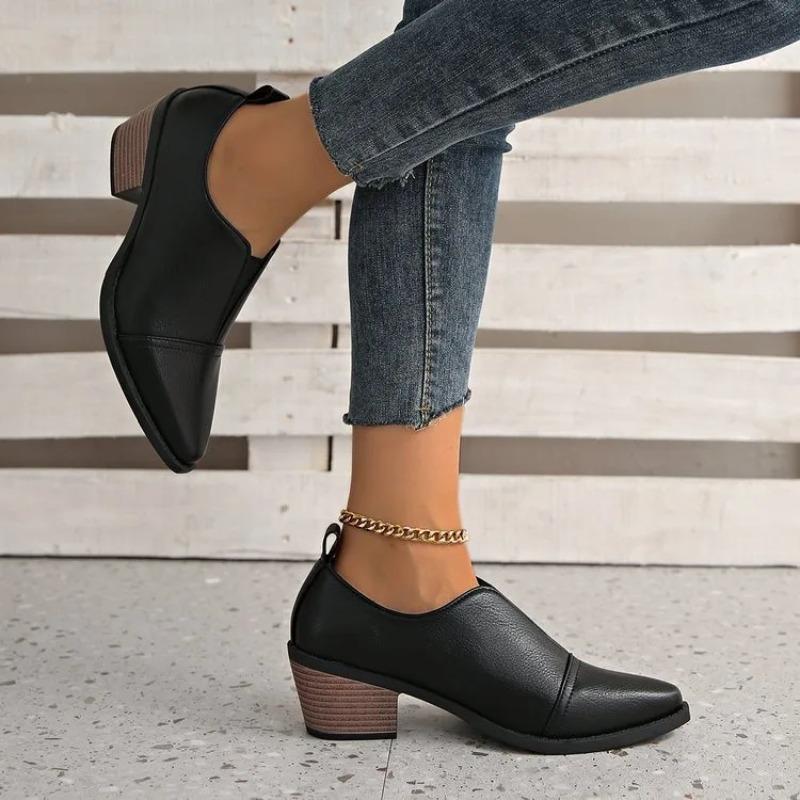Autumn Women's Shoes Chunky Heels Elastic Bands Slip-on Chelsea Boots Mid-heel Synthetic Leather Booties Female Casual Heels