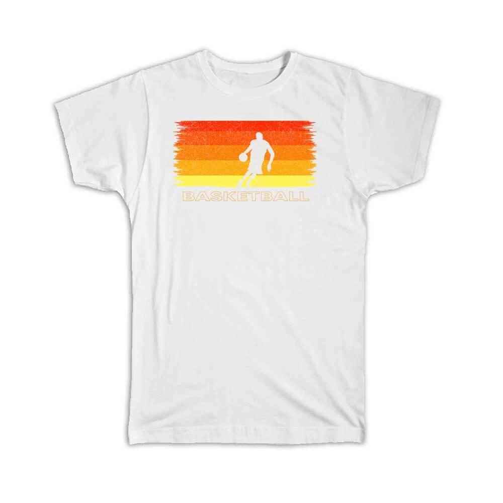 Gift T-Shirt : Basketball Player Silhouette Retro Vintage Art Print Ball L
