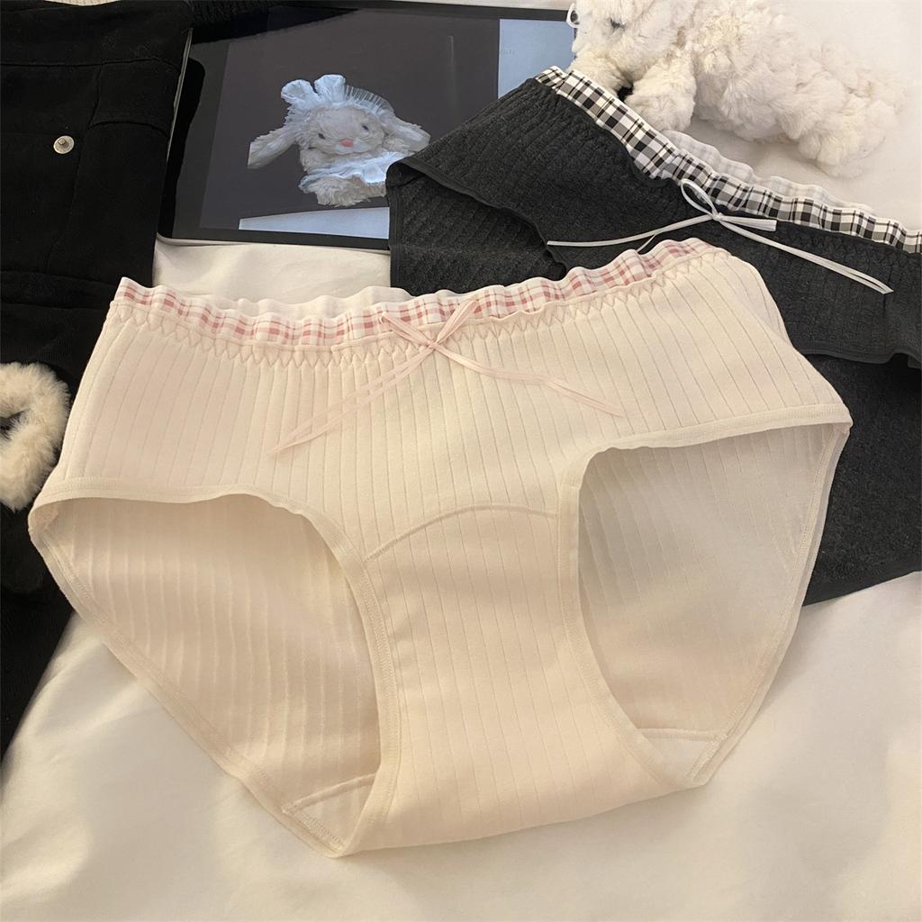 Ladies Spring and Autumn Sweet Contrast Color Check 10A Extension Cotton Crotch Triangle Briefs