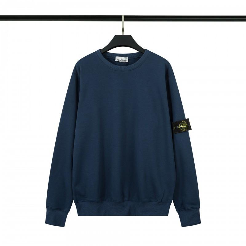 STONE Classic Solid Color Crewneck Sweatshirt Men Women Casual Long Sleeve Pullover With Badge Loose Fit Teenagers