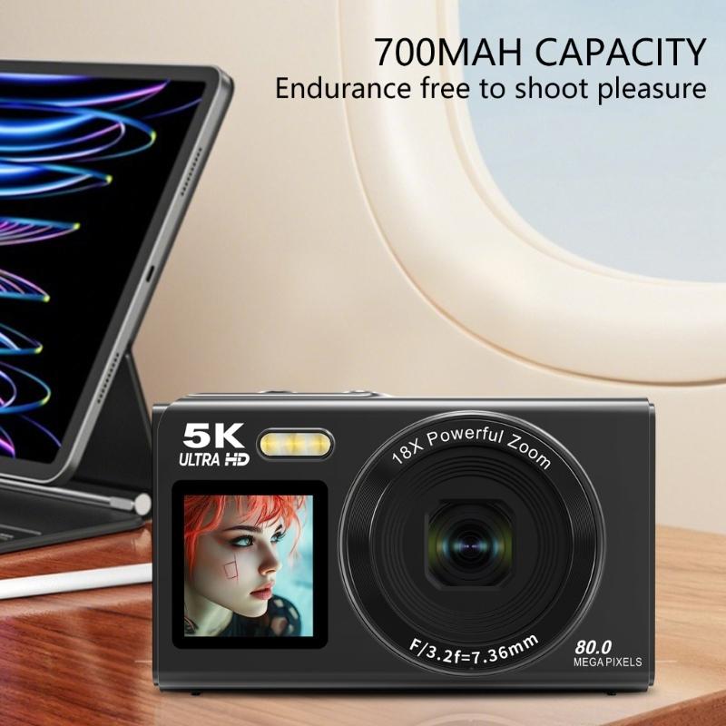 5K Doppelscreen Digitalkamera 80MP Sensoren 18-facher Zoom WiFi-fähig Kompaktes Gehäuse Eingebauter Blitz für Reisen