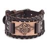 Punk Men Wide Bangle Accessory Wolf Head Charm Bracelet Leather Weave Adjustable Wristband Friendship Jewelry