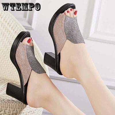 Sandals and Slippers Women Summer Thick-heeled High-heeled All-match Fashion Non-slip Mid-heel Slippers Women Sandals Women