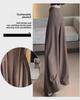 High-Grade Gray Wide-Leg Floor-Length Lace-Up Belly-Control Casual Pants for Women
