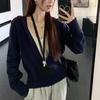 Arctic Velvet Washing Water, Lazy Hooded Navy Blue Knitted Cardigan Jacket Women's Autumn and Winter New Design Sense