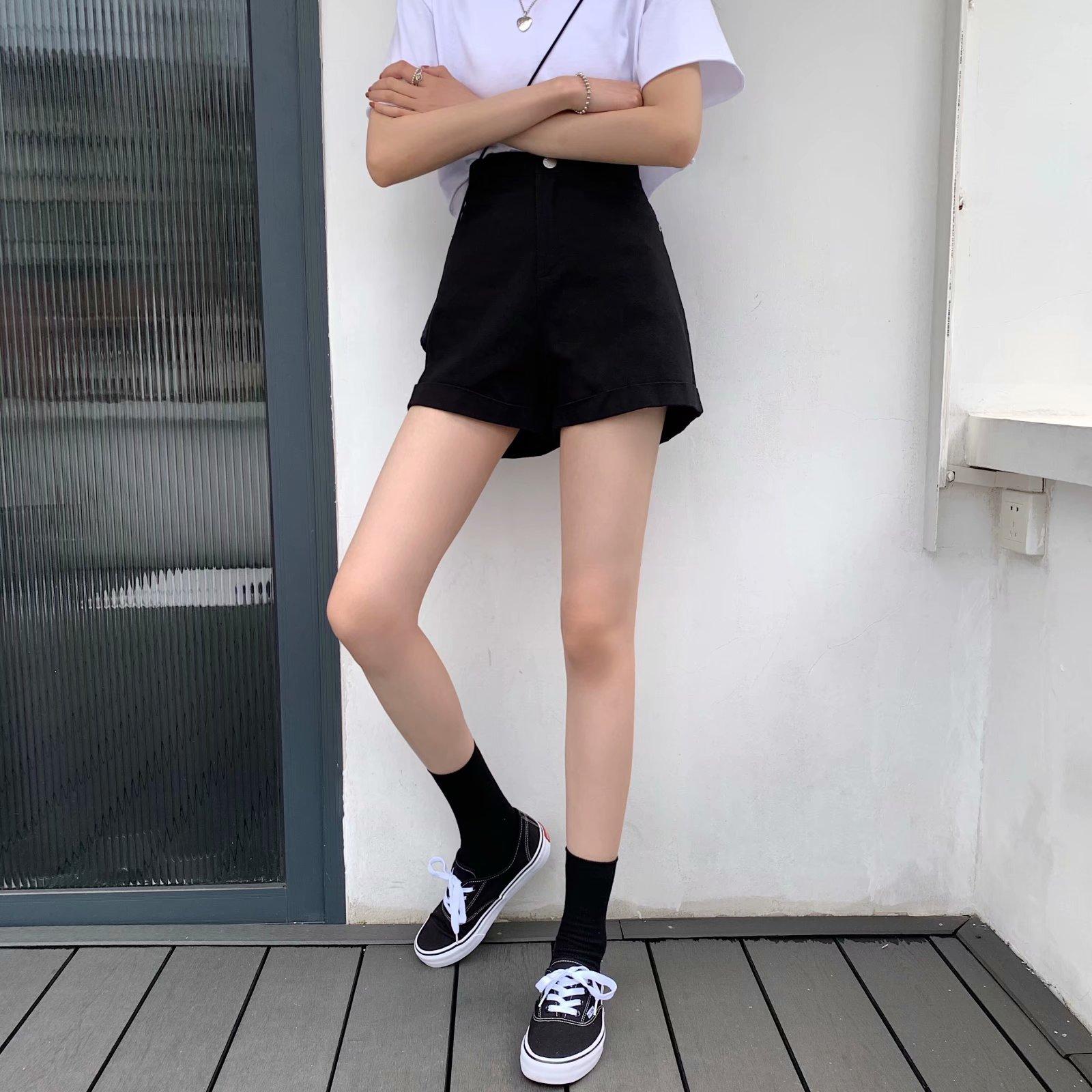 

Новые летние свободные широкие брюки с высокой талией в корейском стиле для студентов, желающих похудеть, универсальные повседневные шорты для женщин 2XL чёрный