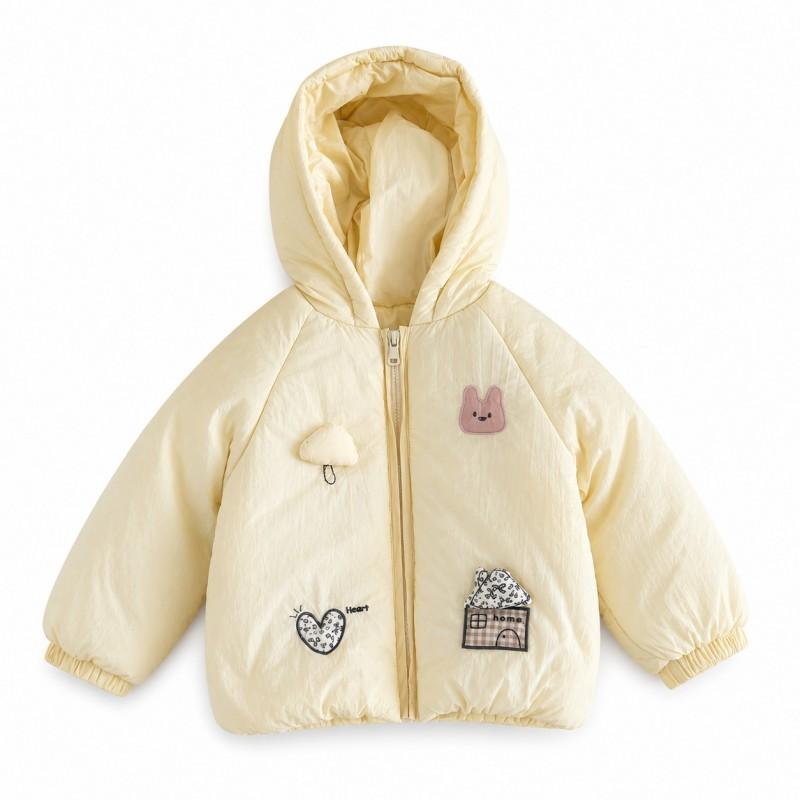 Toddler Girls Winter Cotton Coat With Cartoon Animal Embroidery Hooded Warm Jacket Ages 1-3 Years