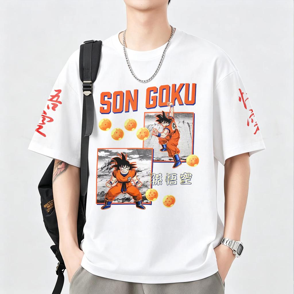 Unisex Retro Casual Cotton Short‑sleeve T‑shirt with Goku and Vegeta Print from Dragon Ball Z, Harajuku Y2K Style T-shirt