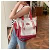 Japanese Style Color Block Canvas Tote Bag for Students, Large Capacity Book Shoulder Bag with Handles, Casual School Commute Handbag