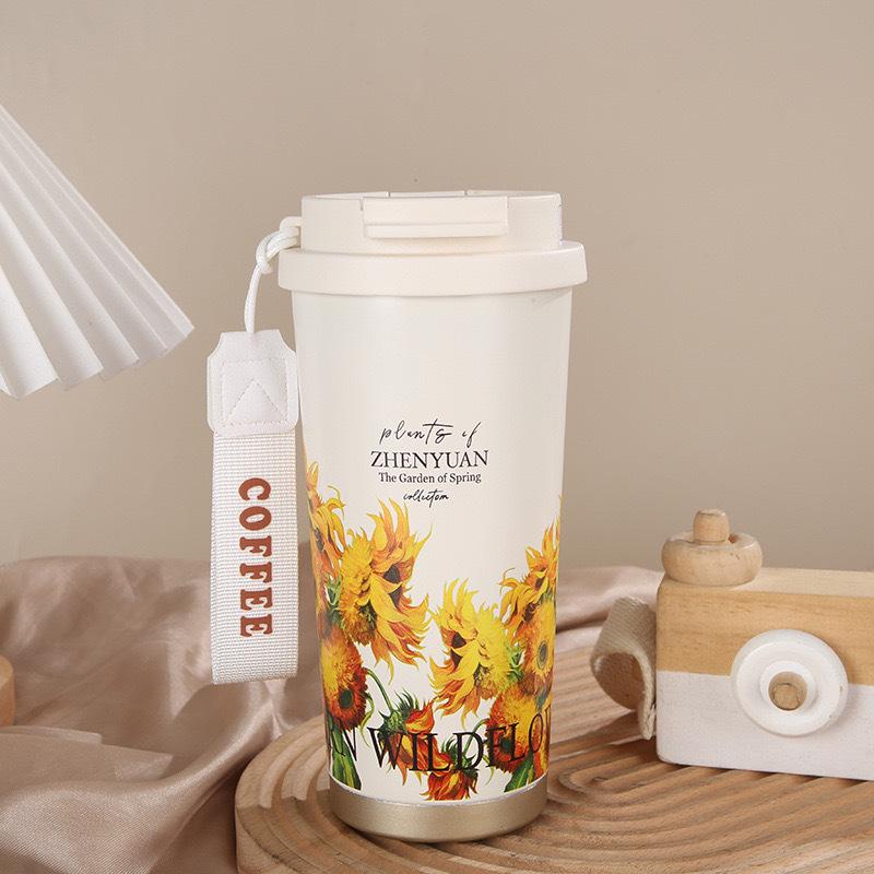 Lily of the Valley 316 Stainless Steel Insulated Coffee Cup with Double-Layer Straw