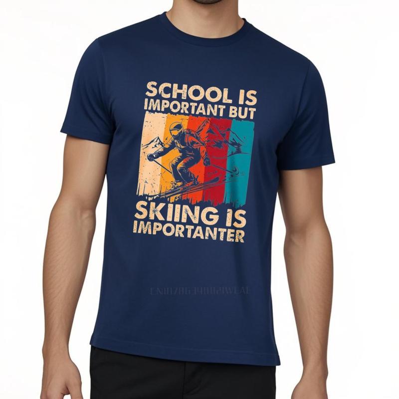 men brand tshirt Black summer For men tshirt School Is Important But Skiing Is Importanter Short Sleeve Adult ONeck tees 3XL