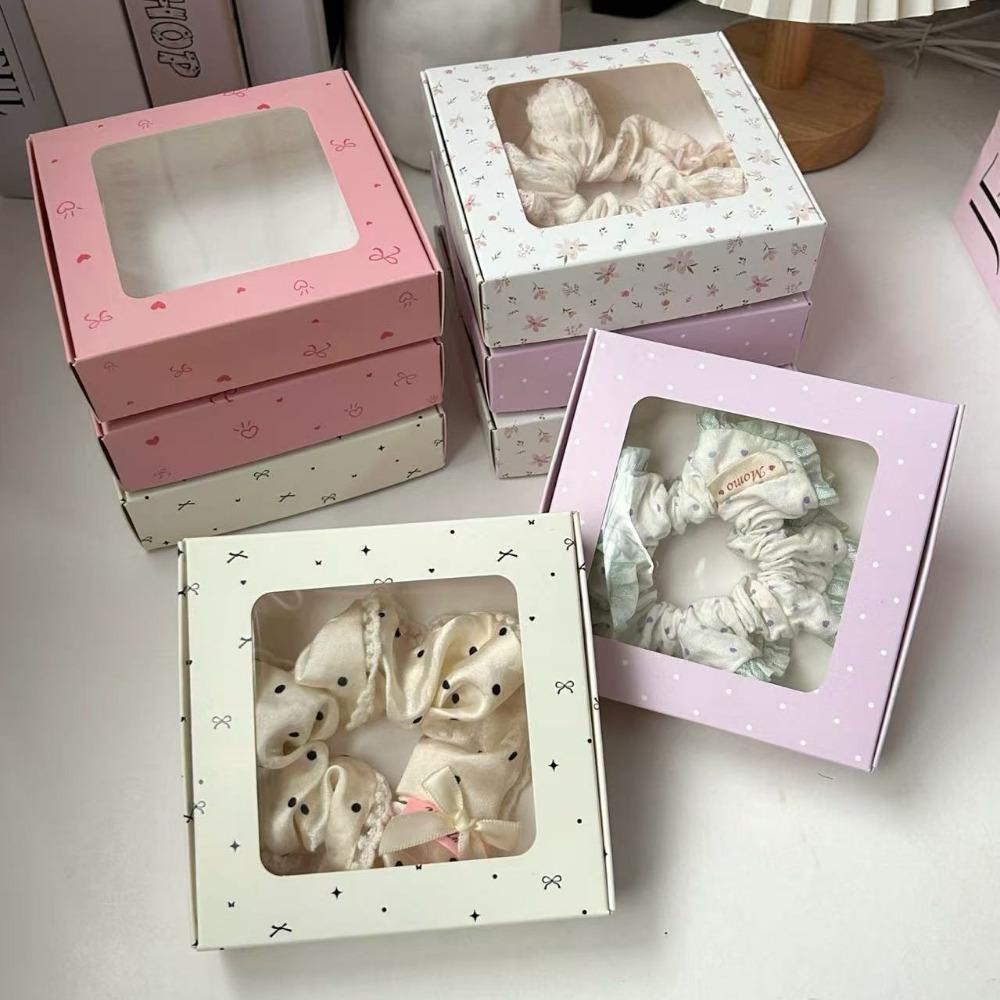 10pcs Gift Boxes with Window Printed Kraft Paper Box Treat Packaging for Hair Accessories Soap Crafts Treat Boxes Gift Wrap Box for Birthday Party