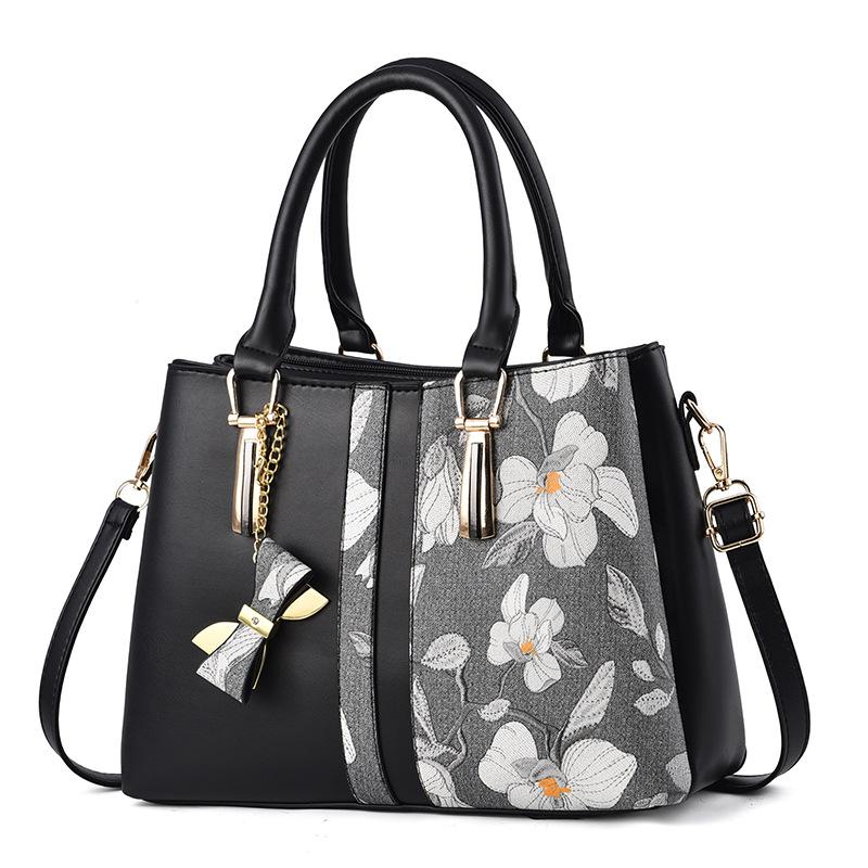 Women's Floral Pattern Handbag and Purse PU Leather Stitching Tote Satchel Shoulder Bag Commuter Top Handle Crossbody