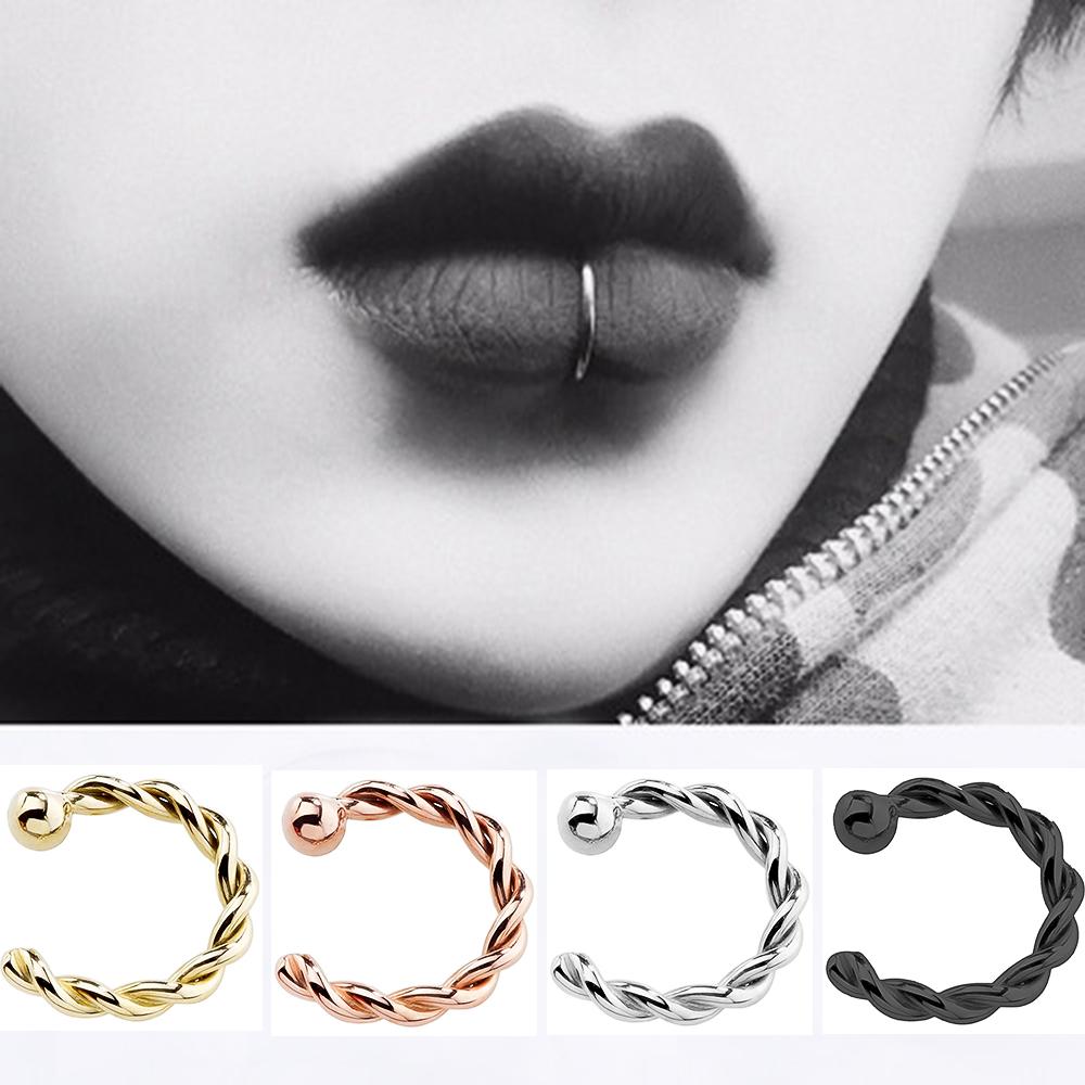 Huitan Neuer Twist U-Form Fake Nasenring für Frauen Faux Piercing Körperschmuck Persönlichkeit Fake Nasen-Lippenringe 1 Stück Nasenring