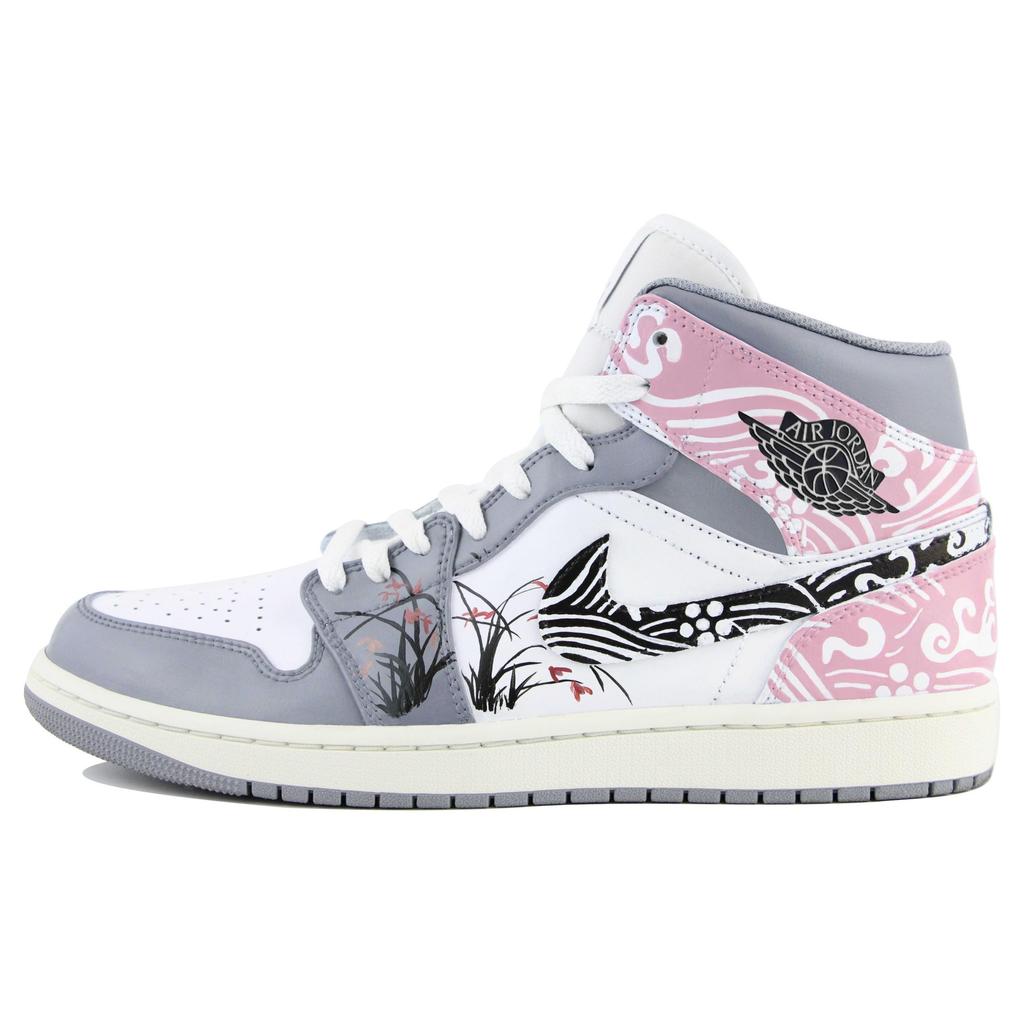Jordan Air Jordan 1 Trendy Versatile Mid top Vintage Basketball Shoes Men's Blue Pink Gray 554724-135(Team39-AMY72)