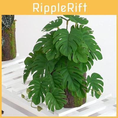 Monstera Deliciosa Fake Plant With Realistic Leaves And Wooden Support For Interior Decor And Studio Setup