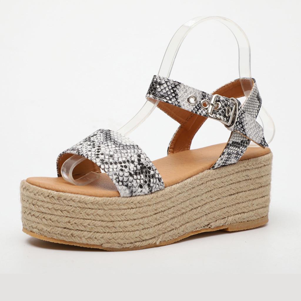 Sharemen Womens Ladies Strap Ankle Buckle Platform Wedges Woven Sandals Roman Shoes