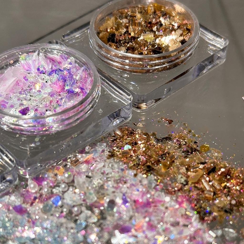 1Box Nail Glitter Powder Silver Glitter Iridescent Flakes Sequins Super Shining Paillette Pigment Dust For Nails Decoration