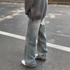 American retro washed splicing striped jeans men's summer trendy high street vibe ruffian handsome loose straight trousers