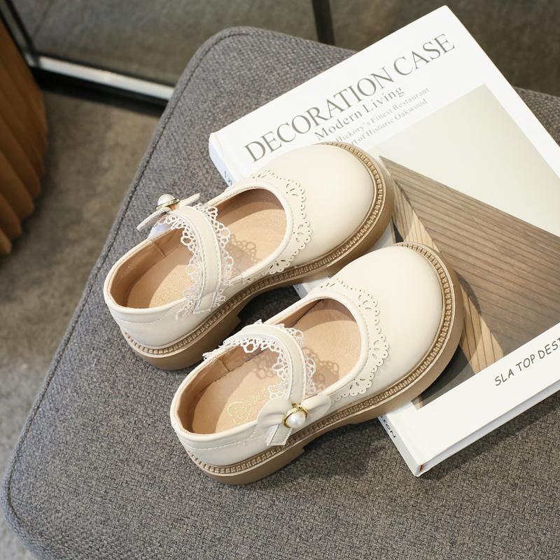 New Girls Leather Shoes Simple Lace Bow Children Fashion Casual Shoes Round-toe Kids Princess Loafers Lolita Style 2024 Spring