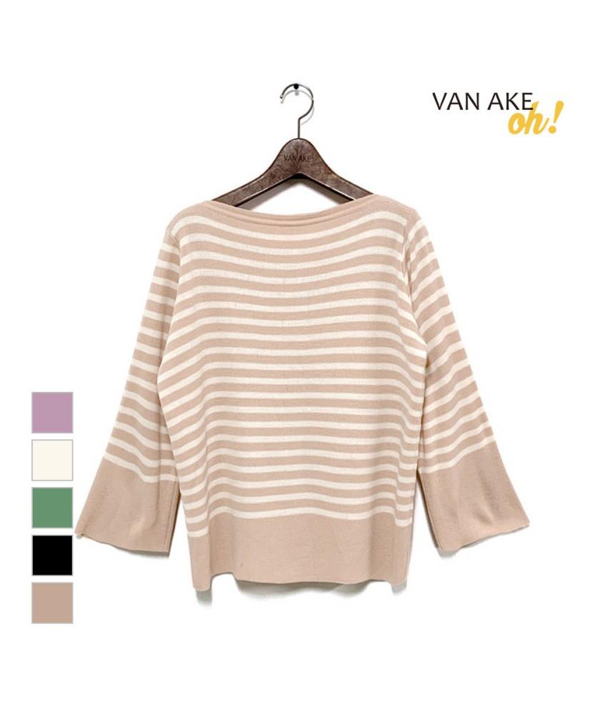 VANAKE Poly Boat Neck Striped Knit_Ob12Knme01Z
