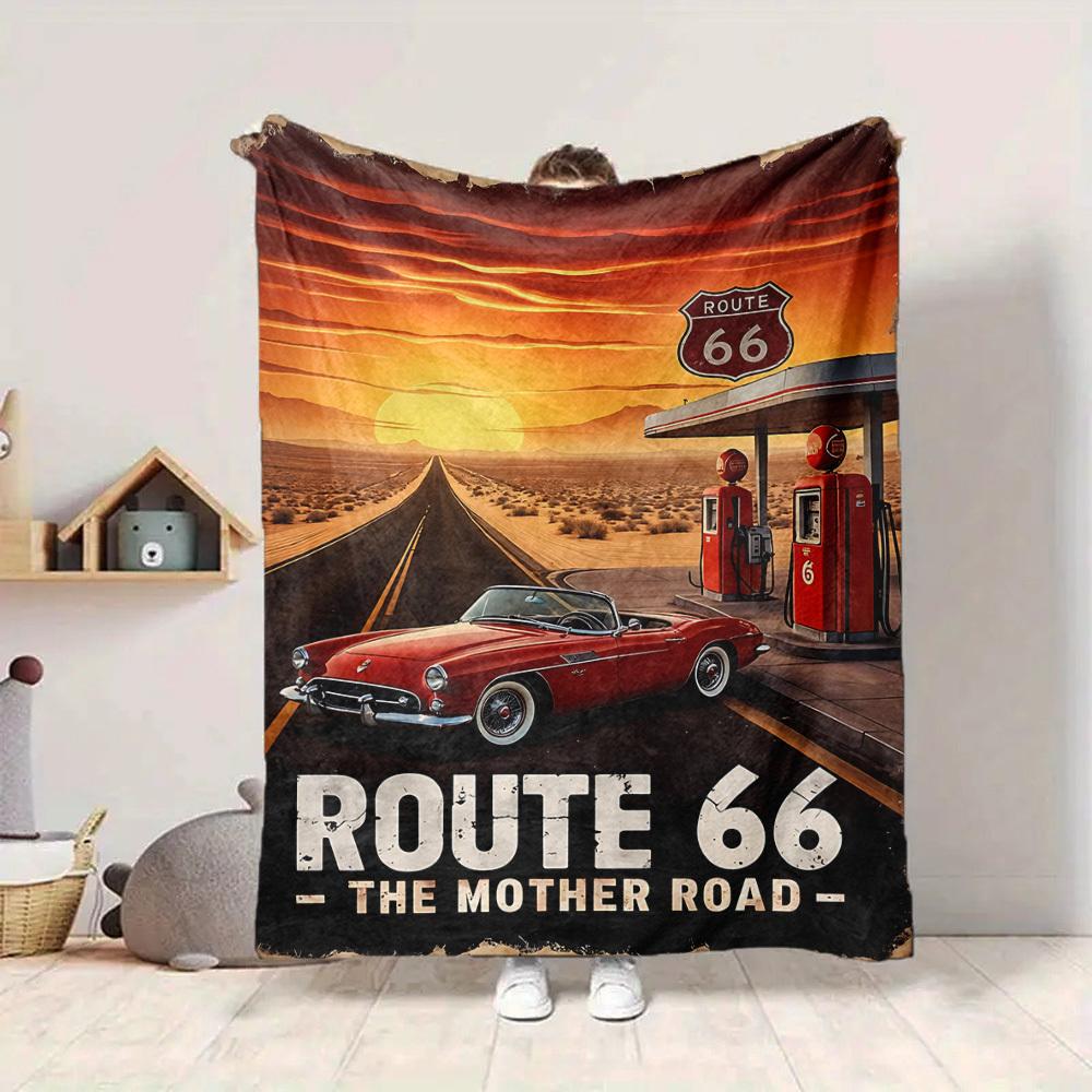 1PC Route 66 Blanket, Throw For Sofa, Bed, Travel, Camping, Livingroom,